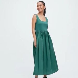 Uniqlo Combination Sleeveless Flare Dress in Green Size Small